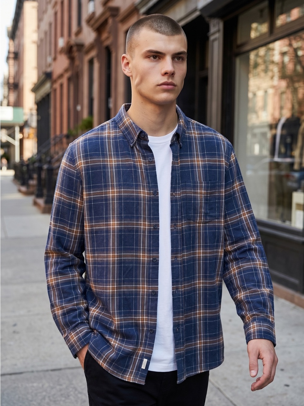 ▪️ Vintage Weatherproof • Blue and Tan Plaid Flannel Shirt • Mens XL